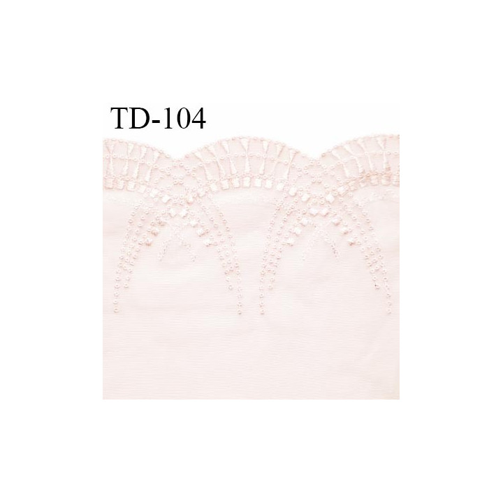 Dentelle 18 cm brodée sur tulle extensible couleur rose jasmin haut de gamme largeur 18 cm prix pour 10 cm