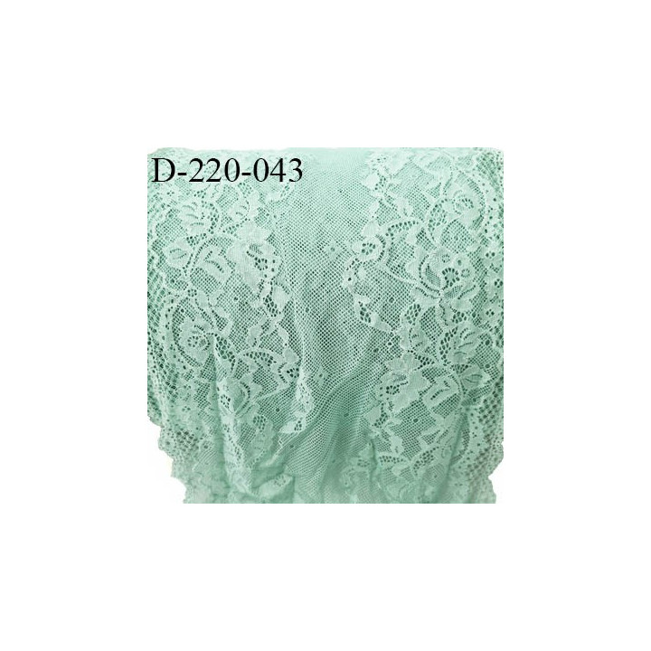 Dentelle 22 cm lycra brodée très haut de gamme largeur 22 centimètres couleur vert d'eau très belle prix au mètre