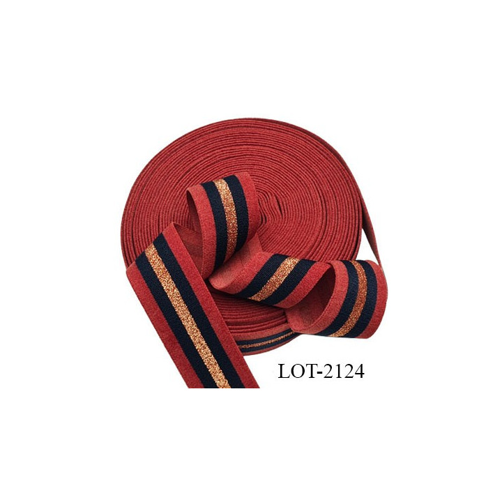 élastique 35 mm spécial lingerie, sport  caleçon ou bord côte fabriqué en France rouille bleu marine lurex cuivre prix au mètre
