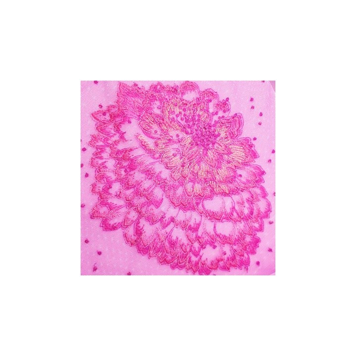 Dentelle brodé sur tulle extensible sur la longueur fuchsia à fleurs très haut de gamme largeur 140 cm  prix pour 1 mètre