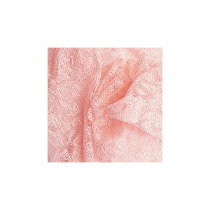 Broderie sur tulle non extensible couleur rose poudré haut de gamme largeur  135 cm de large  prix au mètre