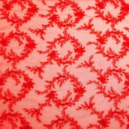 Tissu dentelle brodée sur tulle non extensible couleur rouge haut de gamme largeur 140 cm prix au mètre