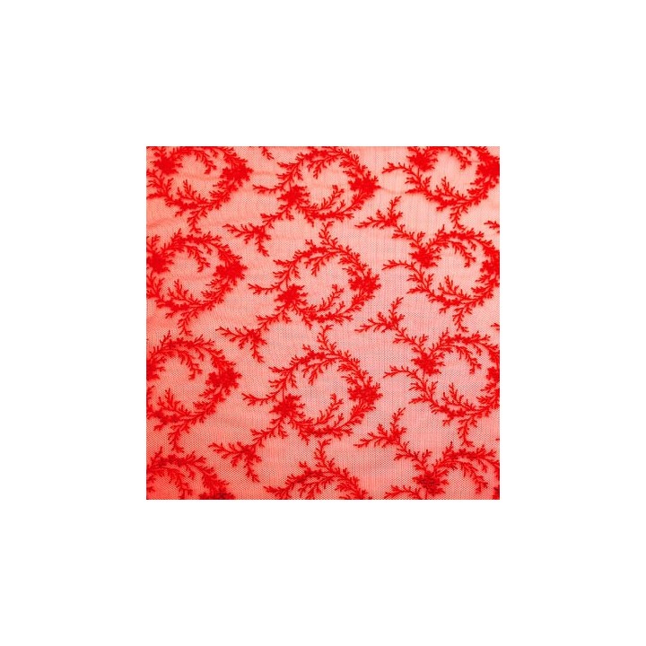 copy of Tissu dentelle brodée couleur rose et violet sur tulle couleur rouge haut de gamme largeur 135 cm prix pour 10 cm de lo