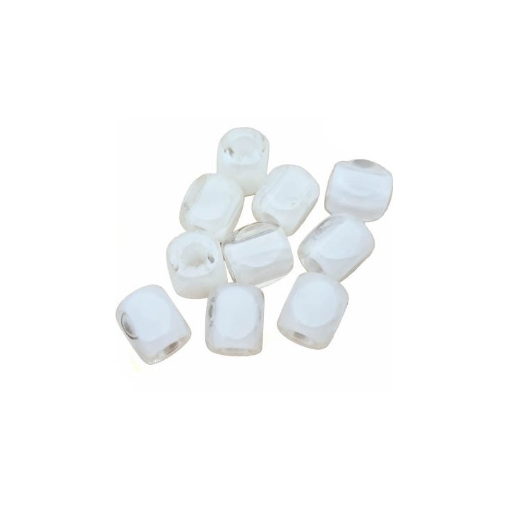 Le lot de 10 perles ou stop cordon forme cube largeur 11 mm hauteur 12.5 mm  diamètre intérieur 4.8 mm translucide