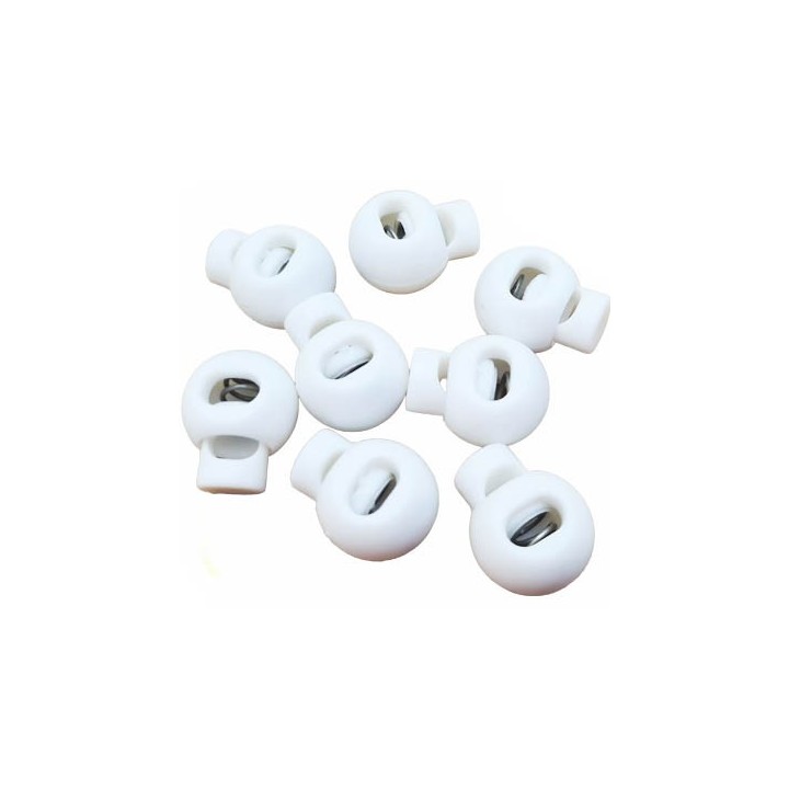 Le lot de 8 stop cordon en pvc couleur blanc diamètre 19.5 mm hauteur extérieur 22 mm diamètre de passage cordon 5 mm