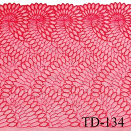 Tissu dentelle brodée 24 cm extensible haut de gamme couleur rose avec broderies largeur 24 cm prix pour 1 mètre de longueur