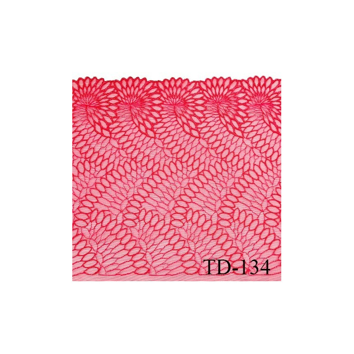 Tissu dentelle brodée 24 cm extensible haut de gamme couleur rose avec broderies largeur 24 cm prix pour 1 mètre de longueur