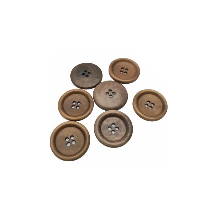 Le lot de 7 boutons de 25 mm très haut de gamme 4 trous couleur  marron camel kaki épaisseur 3.9 mm