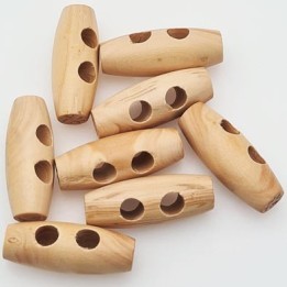Le lot de 7 boutons en bois diamètre 11.3 mm  longueur 29.5 mm diamètres des trous 5.47 mm couleur  bois naturel