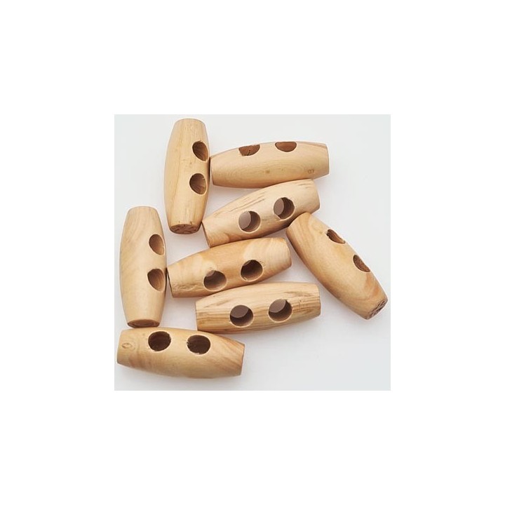 Le lot de 7 boutons en bois diamètre 11.3 mm  longueur 29.5 mm diamètres des trous 5.47 mm couleur  bois naturel