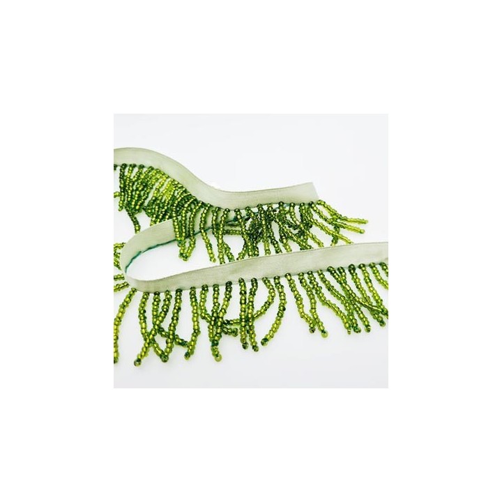 Lot de 10 mètres galon largeur 35 mm couleur vert avec perles brillantes hauteur des perles 25 mm hauteur du galon 10 mm