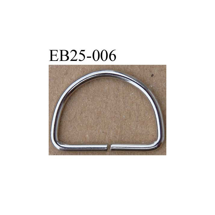 Boucle étrier demi rond métal chromé argenté largeur extérieur 2.5 cm intérieur 2.1 cm iédal sangle de 2 cm hauteur 18 mm