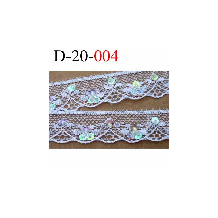 dentelle synthétique largeur 20 mm couleur blanc avec strass couleur arc en ciel diamètre 4.5 mm et petites perles 