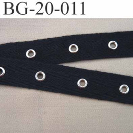 biais sergé oeillets 100% coton  ruban couleur noir largeur 20 mm diamètre oeillets 7 mm extérieur 