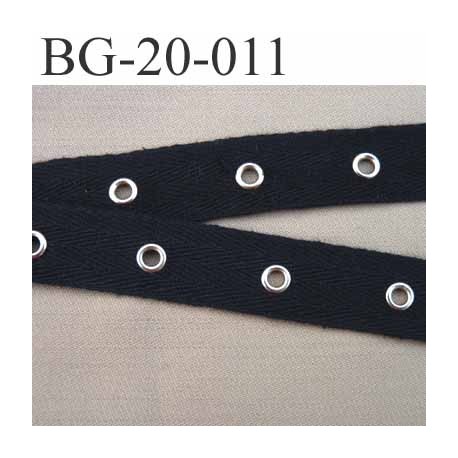 biais sergé oeillets 100% coton ruban couleur noir largeur 20 mm diamètre oeillets 7 mm extérieur 