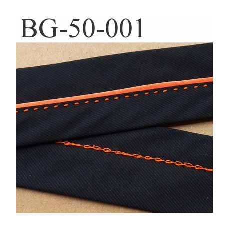 sangle biais ruban a plat en coton couleur noir et orange largeur 5 cm souple vraiment très très solide vendu au mètre