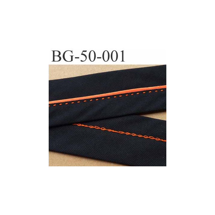 sangle biais ruban a plat en coton couleur noir et orange largeur 5 cm souple vraiment très très solide vendu au mètre
