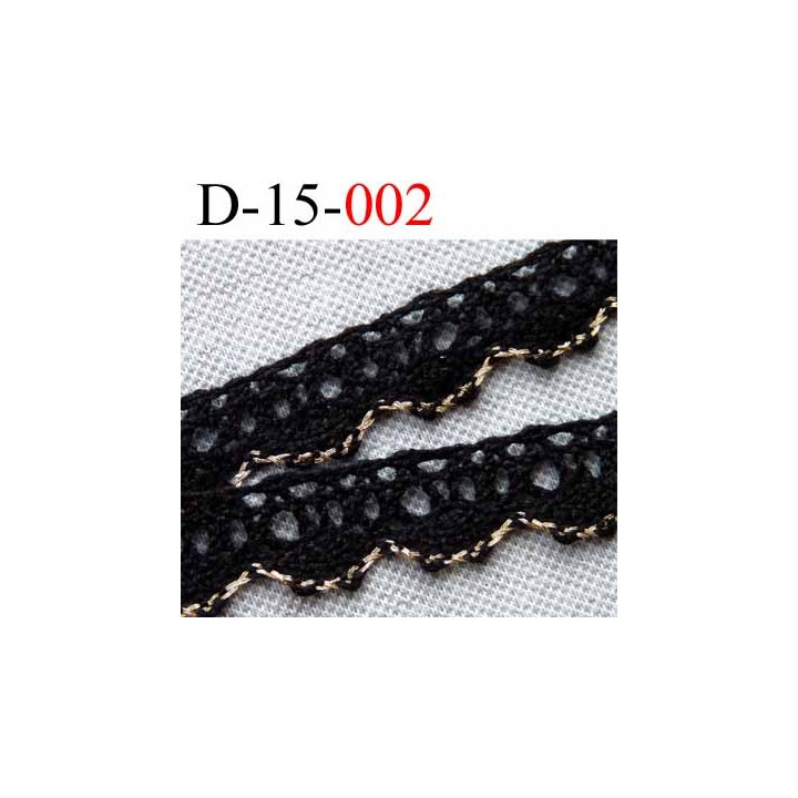 dentelle crochet en coton largeur 15 mm couleur noir et liseret or provient d'une ancienne mercerie parisienne vendue au mètre