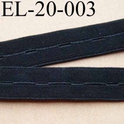 élastique à boutonnière façon velour fin plat souple largeur 20 mm couleur noir le mètre