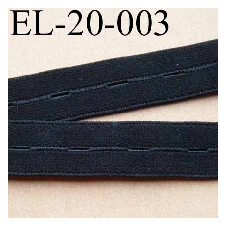 élastique à boutonnière façon velour fin plat souple largeur 20 mm couleur noir le mètre