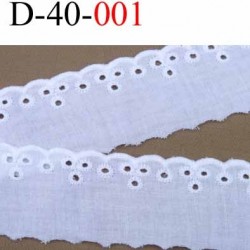 dentelle anglaise galon broderie 100% coton couleur blanc largeur 40 mm au mètre