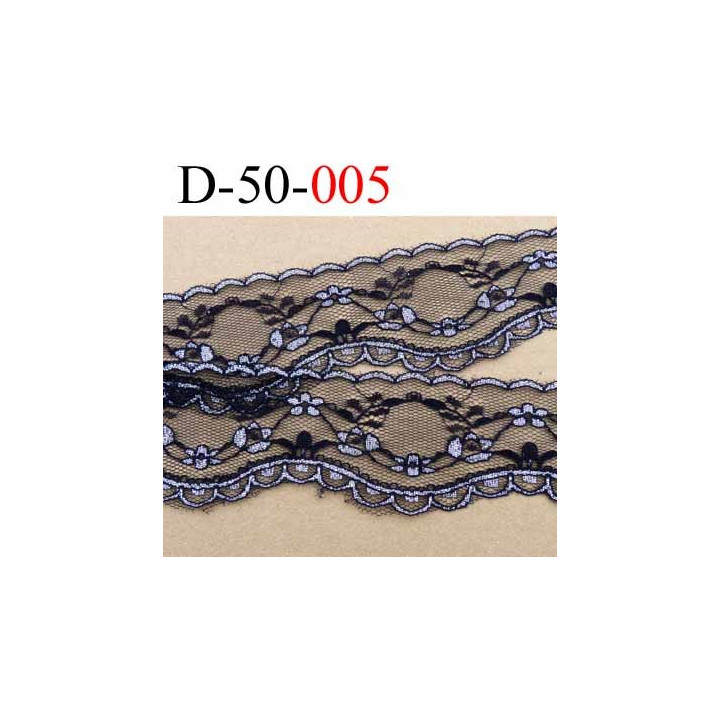 dentelle très belle synthétique largeur 50 mm couleur noir et argent vendu au mètre