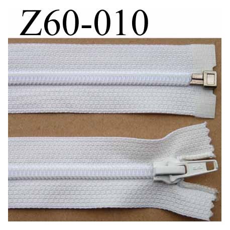 fermeture éclair blanche longueur 60 cm couleur blanc séparable zip nylon largeur 3 cm largeur de la glissière zip 6 mm