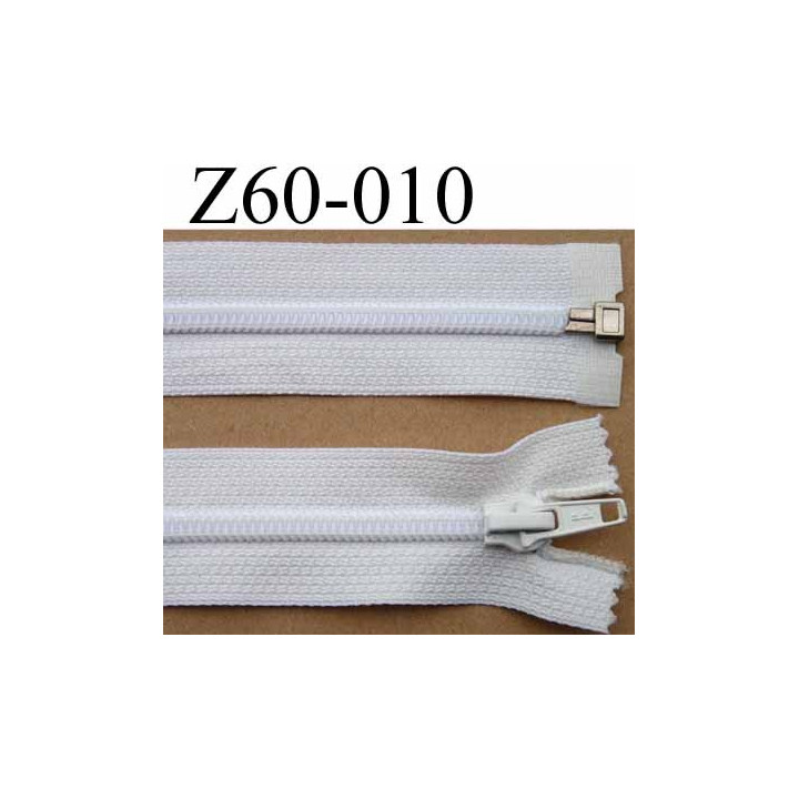 fermeture éclair blanche longueur 60 cm couleur blanc séparable zip nylon largeur 3 cm largeur de la glissière zip 6 mm