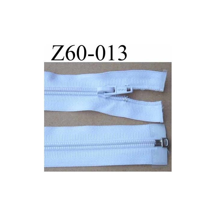 fermeture éclair blanche largeur 3 cm longueur 60 cm couleur blanc séparable  largeur de la glissière nylon 6 mm 