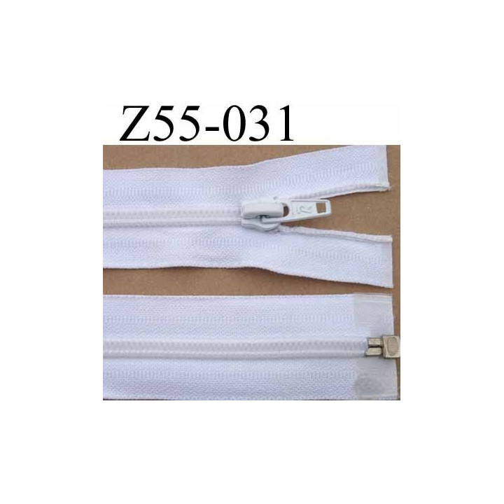 fermeture éclair longueur 55 cm couleur blanc séparable largeur 3.2 cm zip glissière nylon largeur 6,5 mm curseur en métal