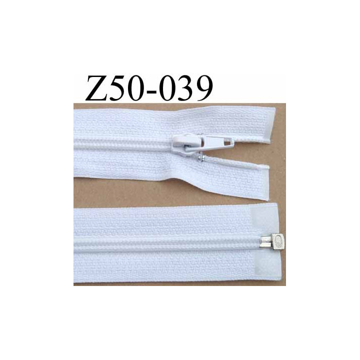 fermeture éclair longueur 50 cm couleur blanc séparable largeur 3.2 cm zip glissière nylon largeur 6 mm curseur en métal