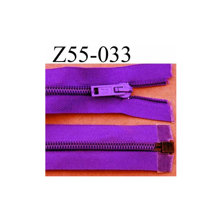 fermeture éclair longueur 55 cm couleur violet séparable largeur 3.2 cm zip glissière nylon largeur 6 mm curseur en métal 