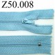 fermeture 50 cm bleu non séparable zip nylon