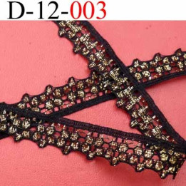 dentelle synthétique couleur noir et or doré  largeur 12 mm vendue au mètre