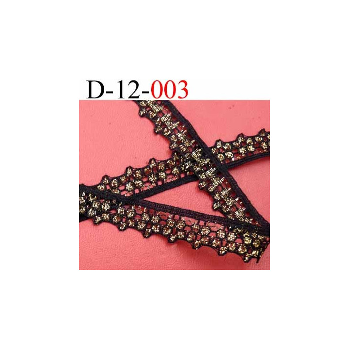 dentelle synthétique couleur noir et or doré  largeur 12 mm vendue au mètre