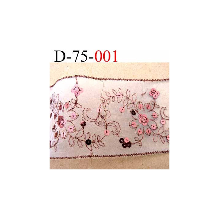 dentelle ruban synthétique couleur cuivre bronze motif fleurs largeur 75 mm vendu au mètre