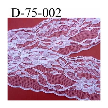 dentelle synthétique largeur 75 mm couleur blanc motifs floraux vendu au mètre