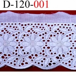 dentelle galon broderie anglaise motif fleurs coton naturel 120 mm vendu au mètre