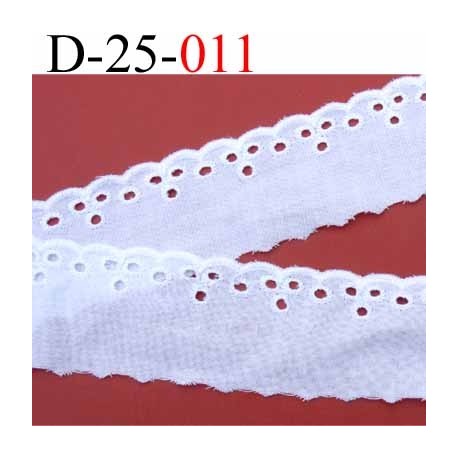 dentelle galon broderie anglaise 100 % coton blanc 25 mm vendu au mètre