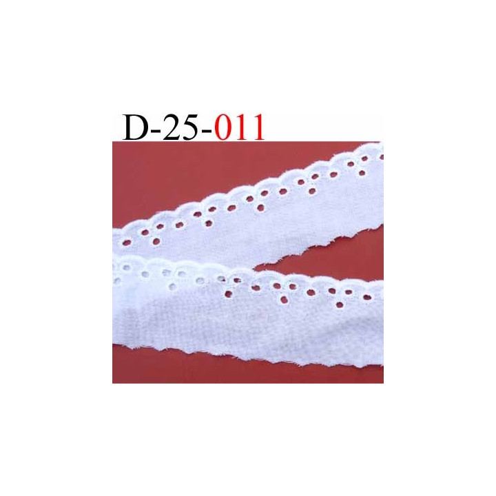 dentelle galon broderie anglaise 100 % coton blanc 25 mm vendu au mètre