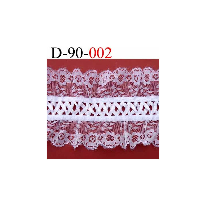 dentelle synthétique blanche extensible au centre avec ruban satin largeur 90 mm vendu au mètre