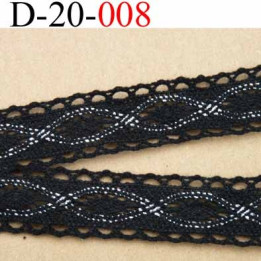 dentelle crochet ancienne 100 % coton noir et argent  largeur 20 mm vendu au mètre