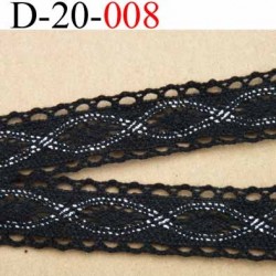 dentelle crochet ancienne 100 % coton noir et argent  largeur 20 mm vendu au mètre