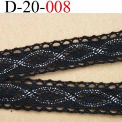 dentelle crochet ancienne 100 % coton noir et argent largeur 20 mm vendu au mètre