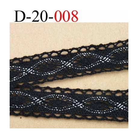 dentelle crochet ancienne 100 % coton noir et argent largeur 20 mm vendu au mètre