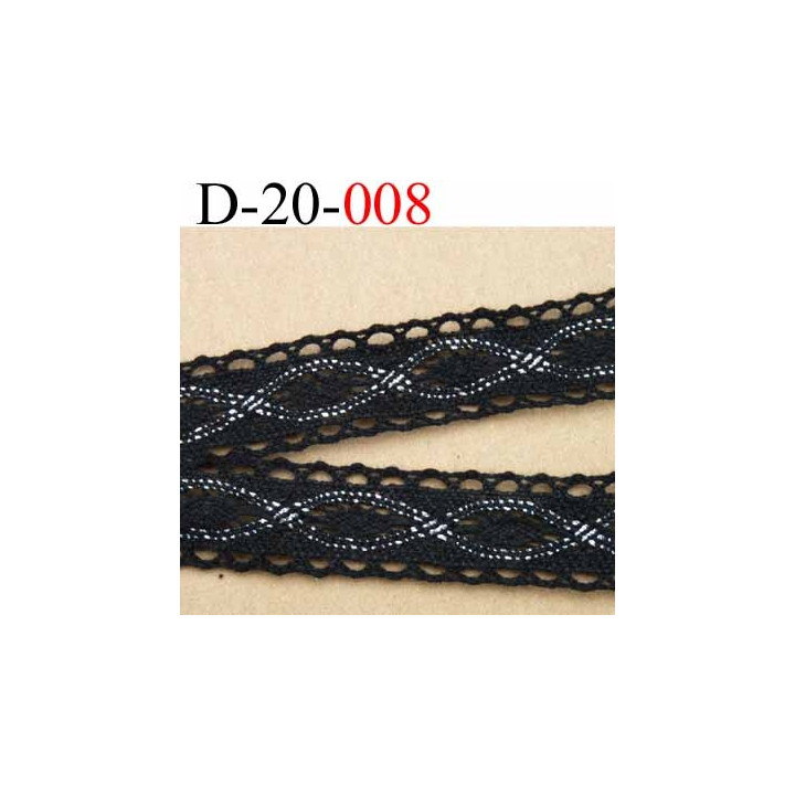 dentelle crochet ancienne 100 % coton noir et argent  largeur 20 mm vendu au mètre