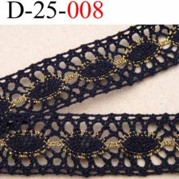 dentelle coton couleur noir et or doré  largeur 25 mm vendue au mètre