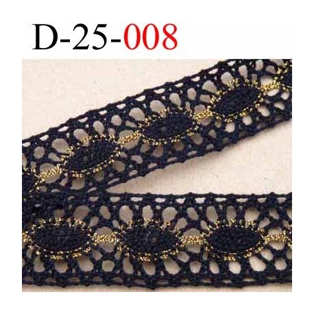 dentelle coton couleur noir et or doré largeur 25 mm vendue au mètre