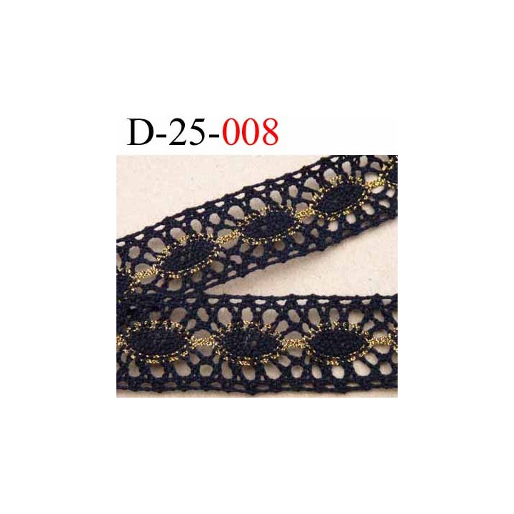 dentelle coton couleur noir et or doré  largeur 25 mm vendue au mètre