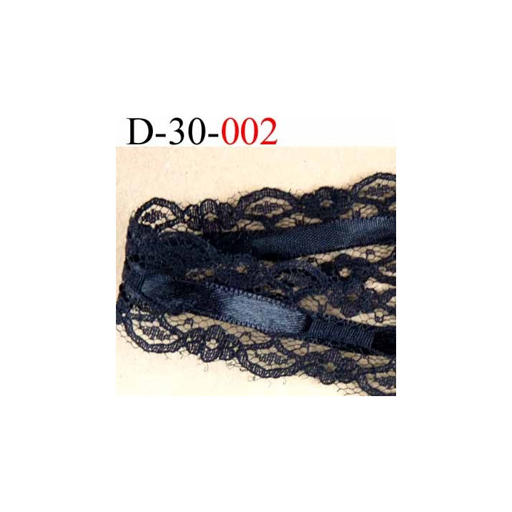 dentelle largeur 30 mm avec ruban galon satin au centre largeur 6 mm couleur noir  le mètre